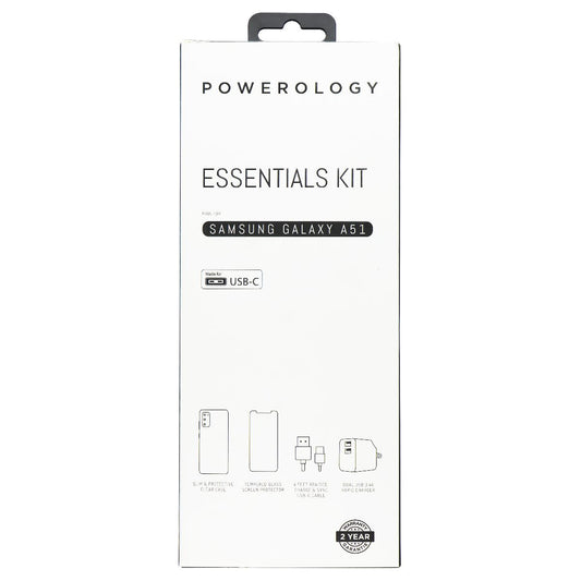 Powerology Essentials Kit w/ Case and Power for Samsung Galaxy A51 - Clear Cell Phone - Accessory Bundles Powerology - Simple Cell Bulk Wholesale Pricing - USA Seller