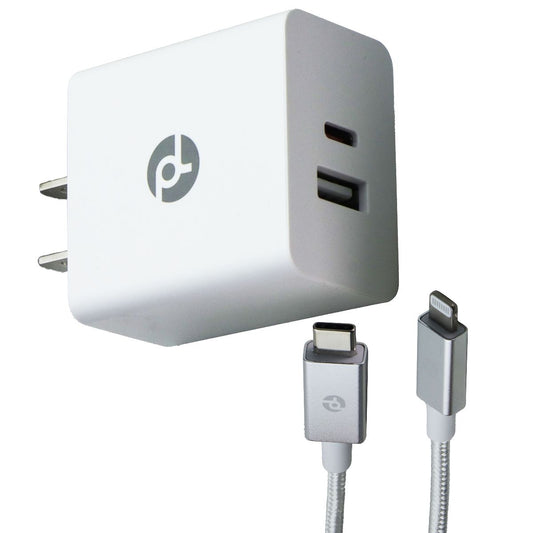 PowerLab USB-C to Lightning (8-Pin) Cable + USB-C/USB-A Wall Charger - White