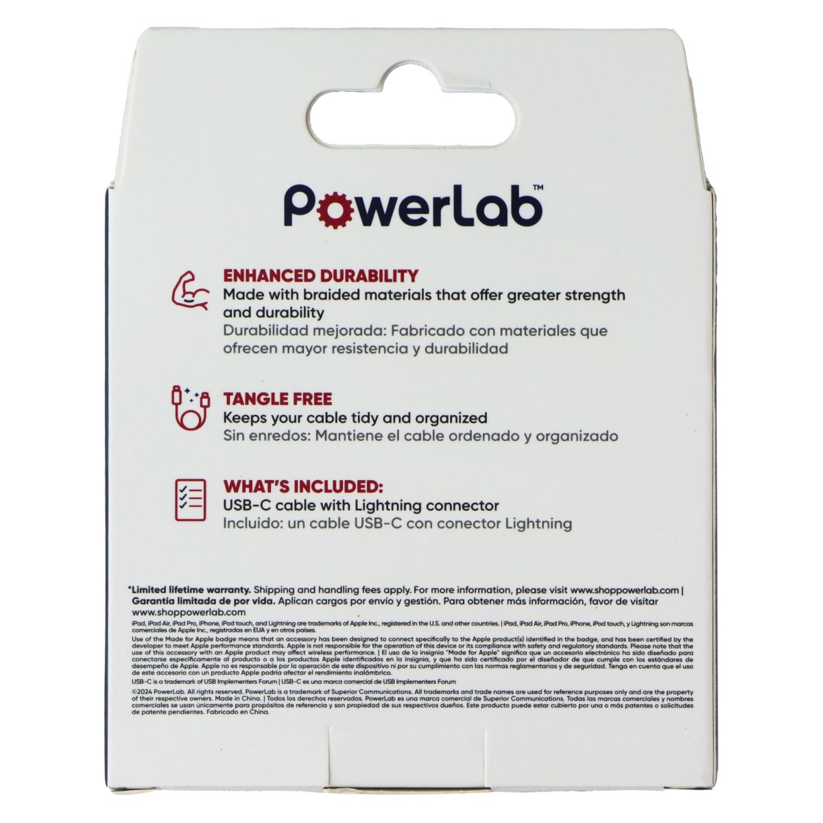 PowerLab 6FT USB-C to Lightning 8-Pin Braided Charge-Sync Cable - White Cell Phone - Cables & Adapters PowerLab - Simple Cell Bulk Wholesale Pricing - USA Seller