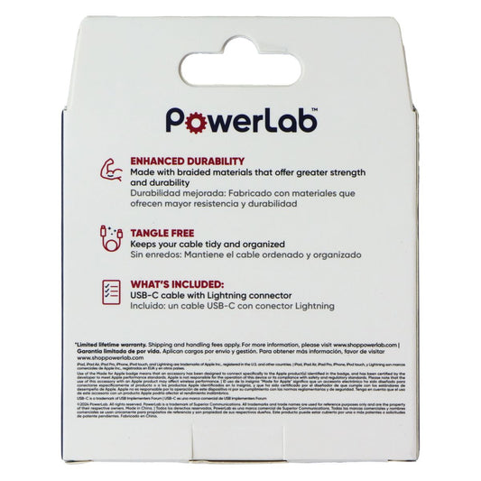 PowerLab 6FT USB-C to Lightning 8-Pin Braided Charge-Sync Cable - White Cell Phone - Cables & Adapters PowerLab - Simple Cell Bulk Wholesale Pricing - USA Seller