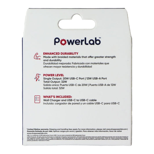 PowerLab 32W Wall Charger and 6-Ft USB-C to USB-C Cable - White/Silver Cell Phone - Chargers & Cradles PowerLab - Simple Cell Bulk Wholesale Pricing - USA Seller