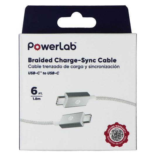 PowerLab 6FT Braided USB-C to USB-C Charge-Sync Cable - White