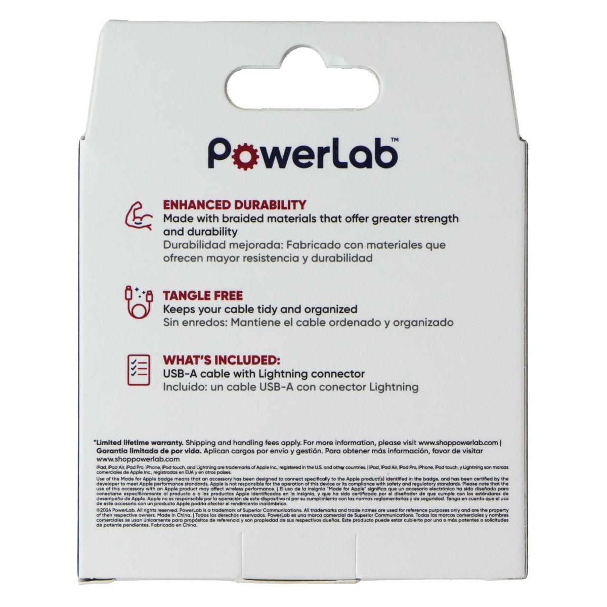 PowerLab 6FT USB-A to Lightning 8-Pin Braided Charge-Sync Cable - White Cell Phone - Cables & Adapters PowerLab - Simple Cell Bulk Wholesale Pricing - USA Seller