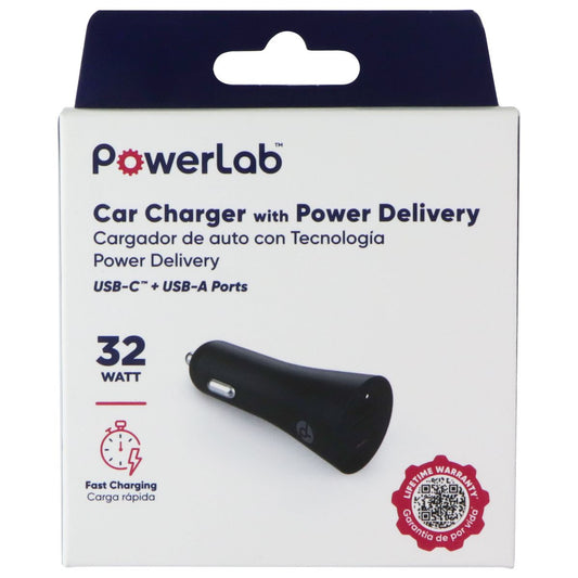 PowerLab 32W USB-C / USB-A Car Charger with Power Delivery - Black Cell Phone - Chargers & Cradles PowerLab - Simple Cell Bulk Wholesale Pricing - USA Seller