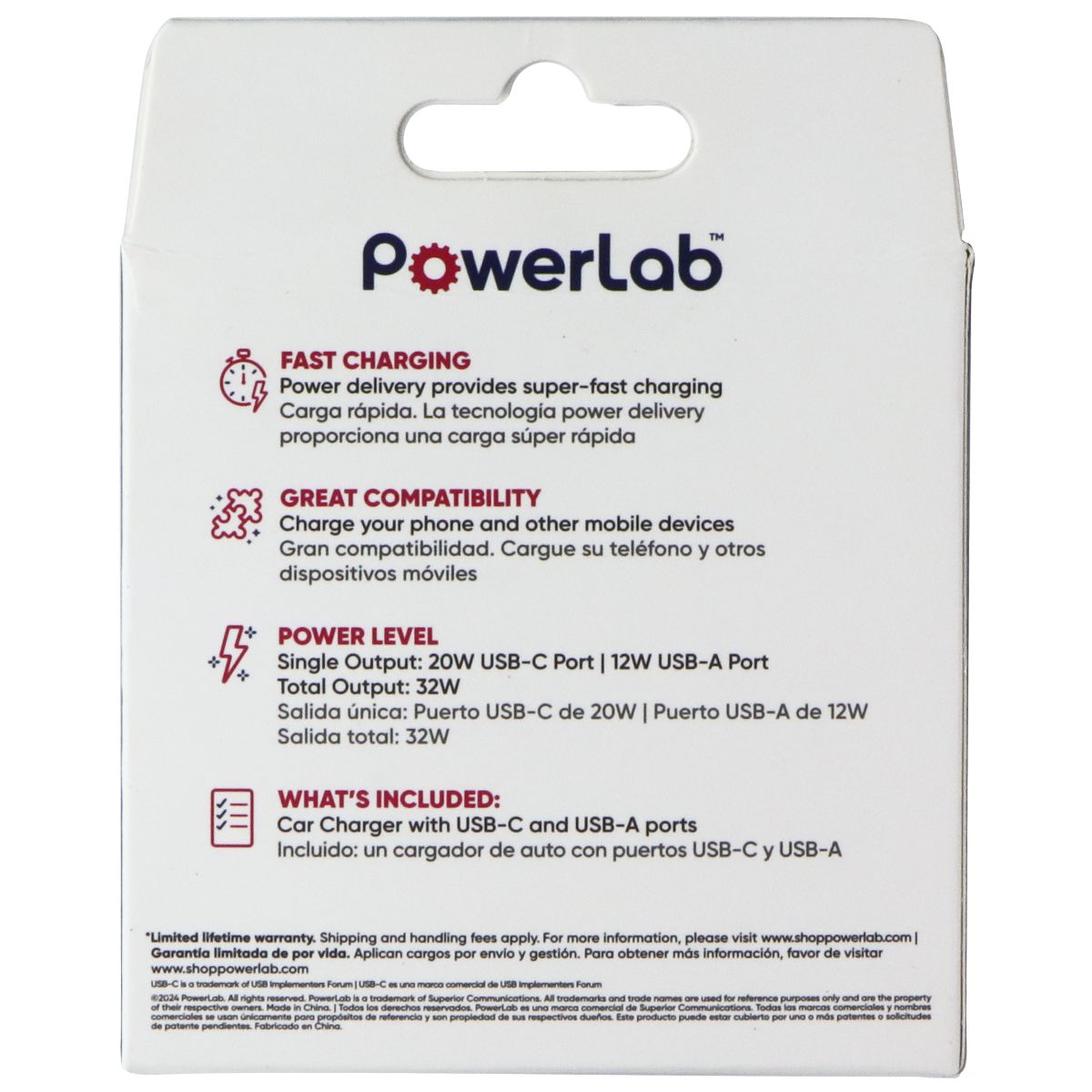 PowerLab 32W USB-C / USB-A Car Charger with Power Delivery - Black Cell Phone - Chargers & Cradles PowerLab - Simple Cell Bulk Wholesale Pricing - USA Seller