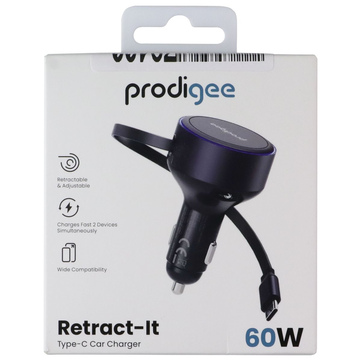 Prodigee Retract-IT Dual Type-C 60W Car Charger - Black