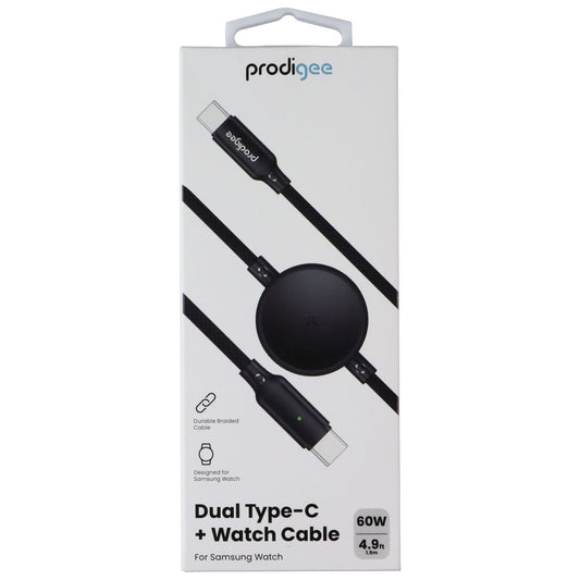 Prodigee 60W 4.9 Foot Dual Type-C + Watch Cable - Black Smart Watch Accessories - Chargers & Docking Stations Prodigee - Simple Cell Bulk Wholesale Pricing - USA Seller