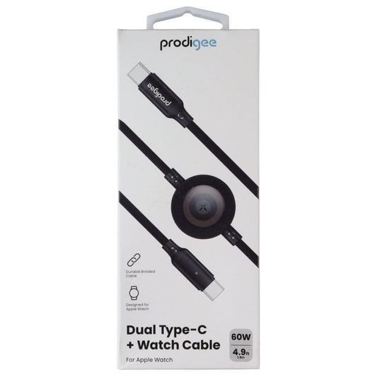 Prodigee 60W 4.9 Foot Dual Type-C + Watch Cable - Black Smart Watch Accessories - Chargers & Docking Stations Prodigee - Simple Cell Bulk Wholesale Pricing - USA Seller
