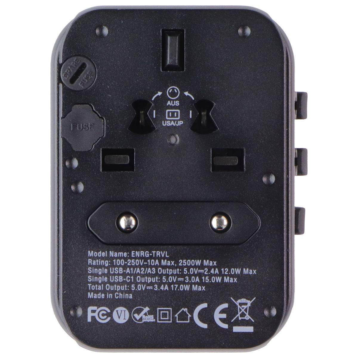 Prodigee Energee World Traveler USB-C/USB-A AC Travel Adapter - Black Cell Phone - Chargers & Cradles Prodigee - Simple Cell Bulk Wholesale Pricing - USA Seller