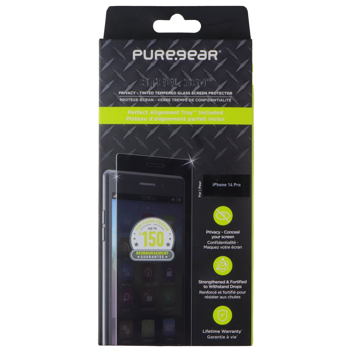 PureGear Privacy Steel 360 Series Screen Protector for iPhone 14 Pro Cell Phone - Screen Protectors PureGear - Simple Cell Bulk Wholesale Pricing - USA Seller