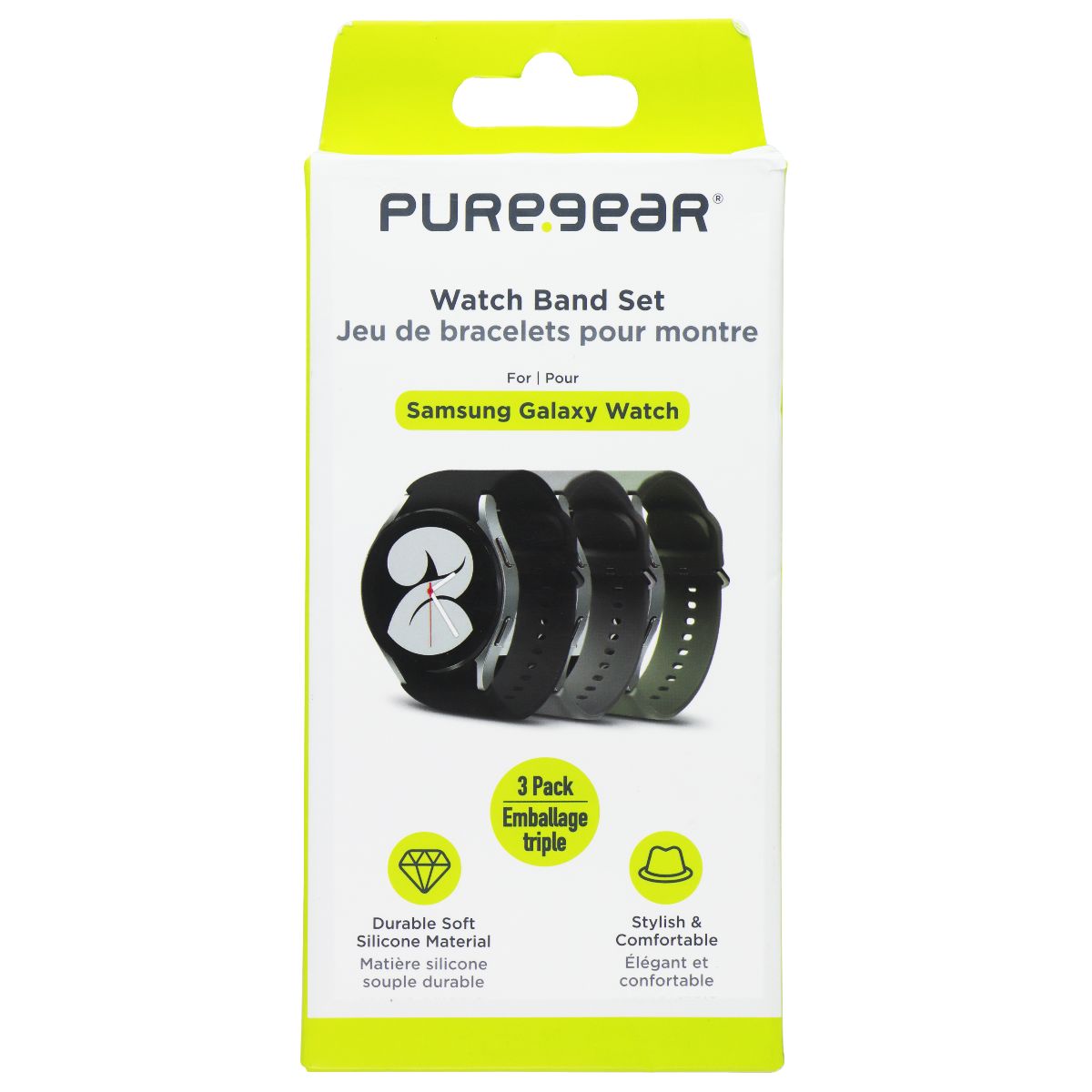 PureGear 3 Pack Silicone Watch Band Set for Samsung Galaxy Watch 6/5/4 Smart Watch Accessories - Watch Bands PureGear - Simple Cell Bulk Wholesale Pricing - USA Seller