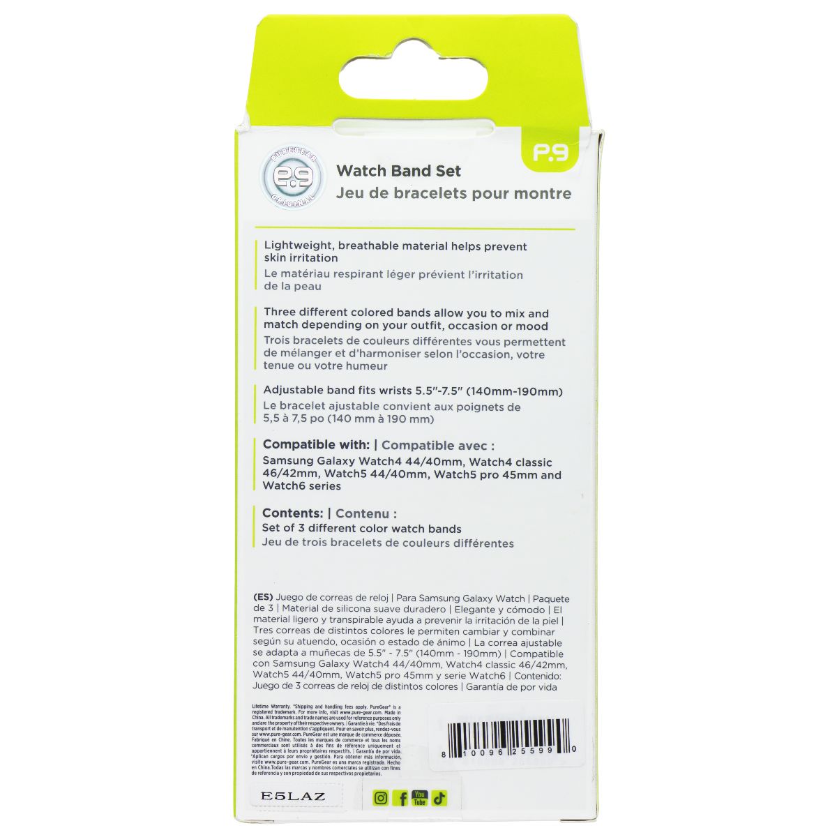 PureGear 3 Pack Silicone Watch Band Set for Samsung Galaxy Watch 6/5/4 Smart Watch Accessories - Watch Bands PureGear - Simple Cell Bulk Wholesale Pricing - USA Seller