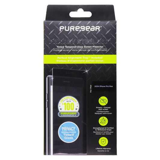 PureGear Privacy Steel 360 Tempered Screen Protector for Apple iPhone 16 Pro Max Cell Phone - Screen Protectors PureGear - Simple Cell Bulk Wholesale Pricing - USA Seller