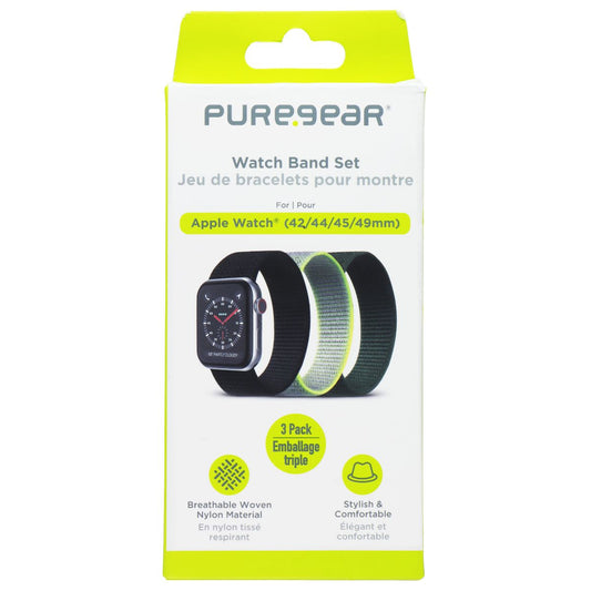 PureGear 3 Pack Nylon & Velcro Watch Band Set for Apple Watch (42/44/45/49mm) Smart Watch Accessories - Watch Bands PureGear - Simple Cell Bulk Wholesale Pricing - USA Seller