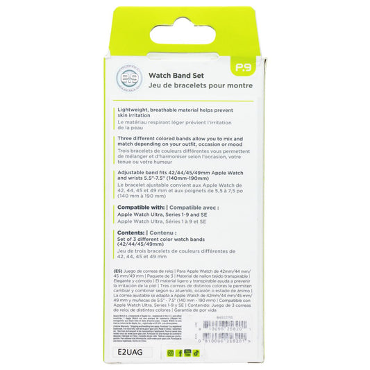 PureGear 3 Pack Nylon & Velcro Watch Band Set for Apple Watch (42/44/45/49mm) Smart Watch Accessories - Watch Bands PureGear - Simple Cell Bulk Wholesale Pricing - USA Seller