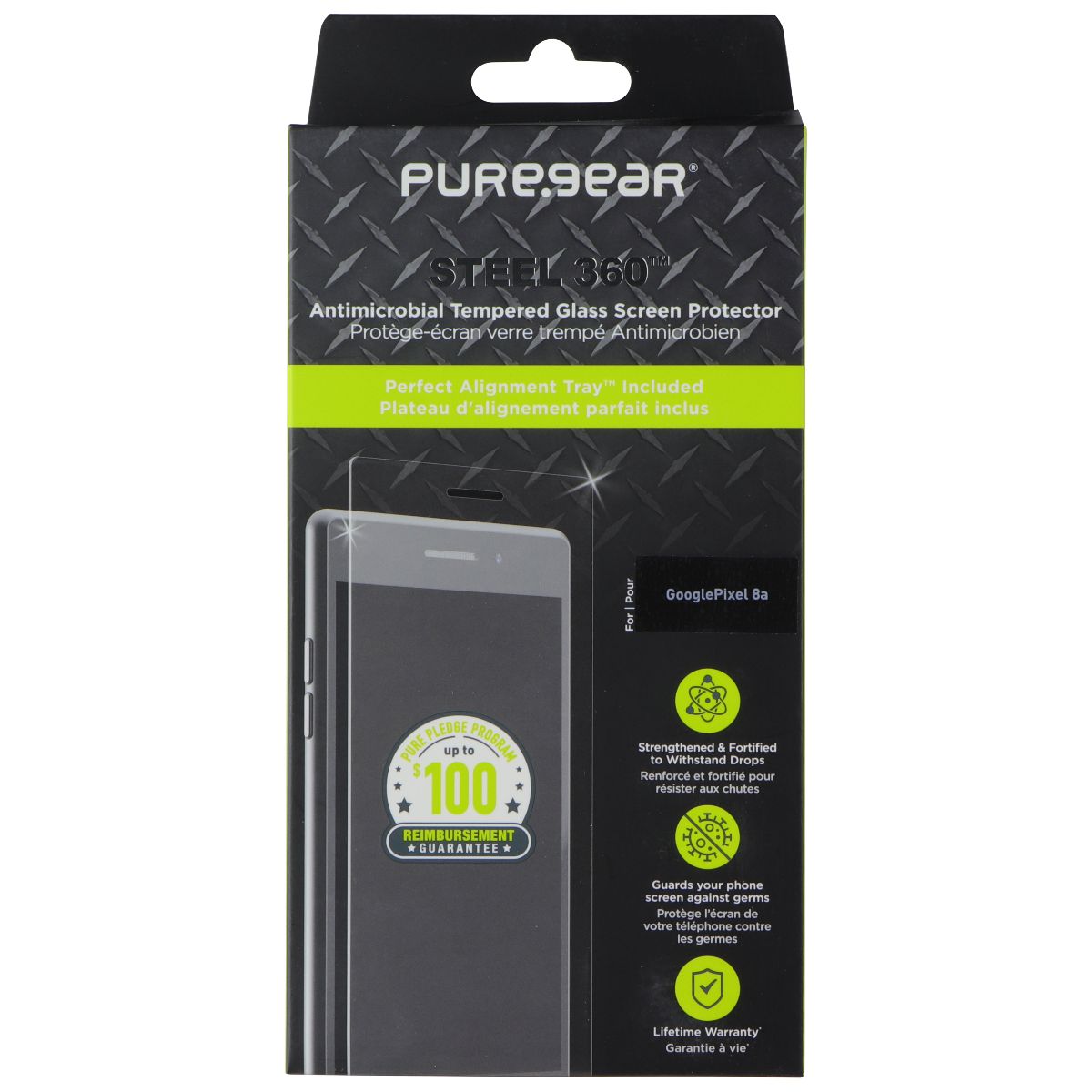 PureGear Steel 360 Series Screen Protector for Google Pixel 8a Cell Phone - Screen Protectors PureGear - Simple Cell Bulk Wholesale Pricing - USA Seller