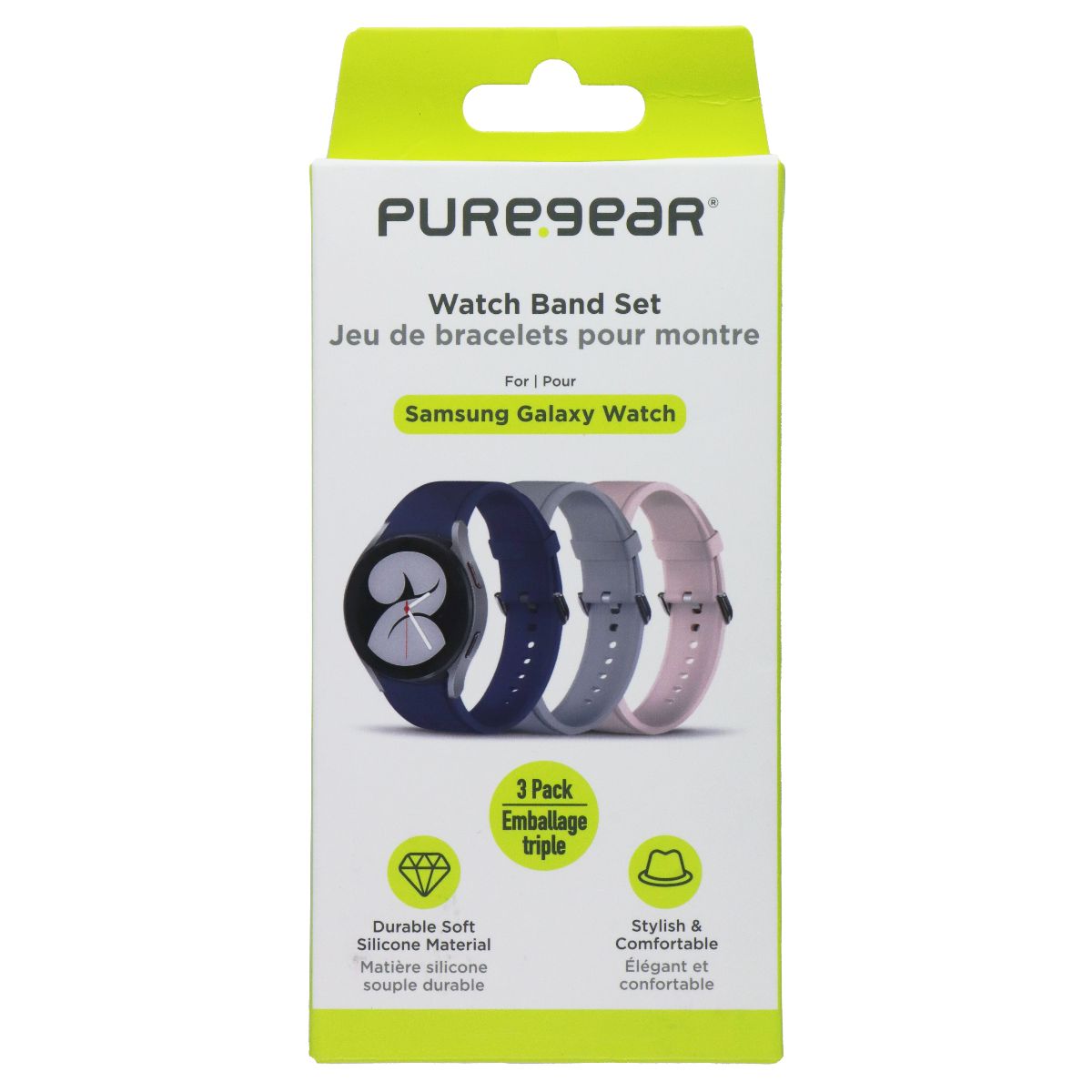 PureGear Silicone Watch Band Set for Galaxy Watch - Blue/Gray/Pink (3 Pack) Smart Watch Accessories - Watch Bands PureGear - Simple Cell Bulk Wholesale Pricing - USA Seller