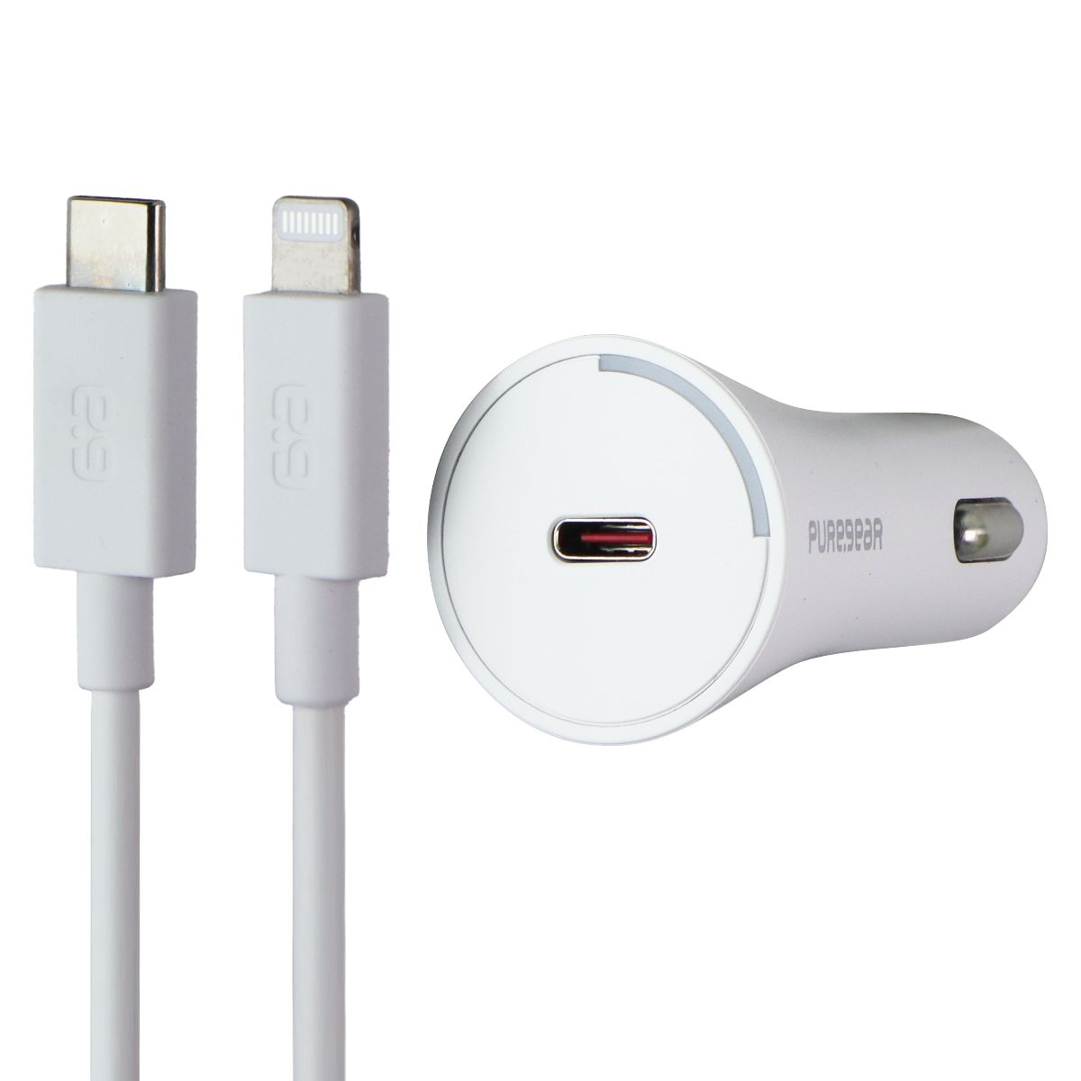 PureGear LightSpeed 20W Lightning 8-Pin to USB-C Car Charger - White Cell Phone - Cables & Adapters PureGear - Simple Cell Bulk Wholesale Pricing - USA Seller
