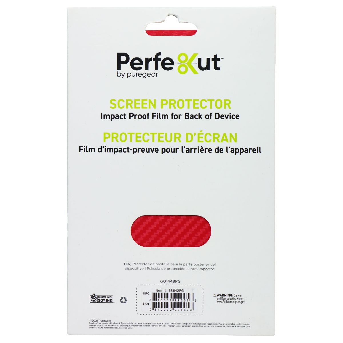 PureGear Perfekut Screen Protector Film for Back of Device - Red Carbon Fiber Cell Phone - Screen Protectors PureGear - Simple Cell Bulk Wholesale Pricing - USA Seller