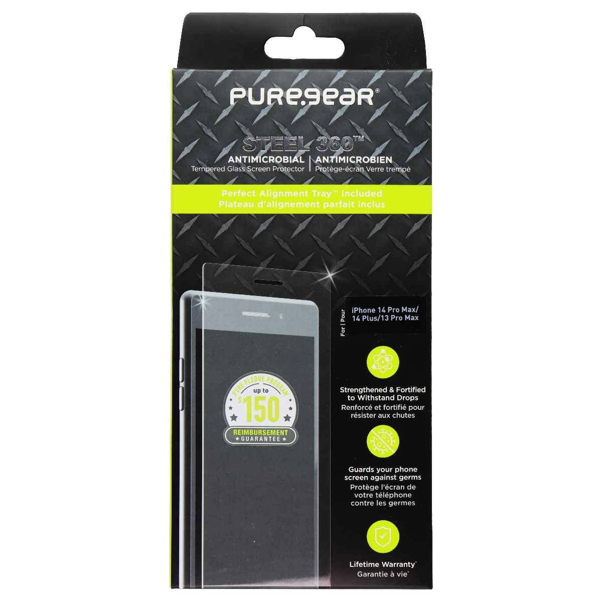 PureGear Steel 360 Glass Screen for Apple iPhone 14 Plus/14 Pro Max/13 Pro Max Cell Phone - Screen Protectors PureGear - Simple Cell Bulk Wholesale Pricing - USA Seller