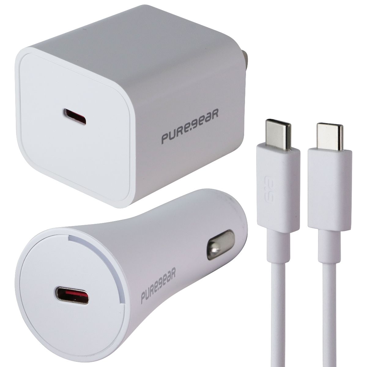 PureGear Light Speed 30W USB-C Wall & Car Charger w/ USB-C Cable - White