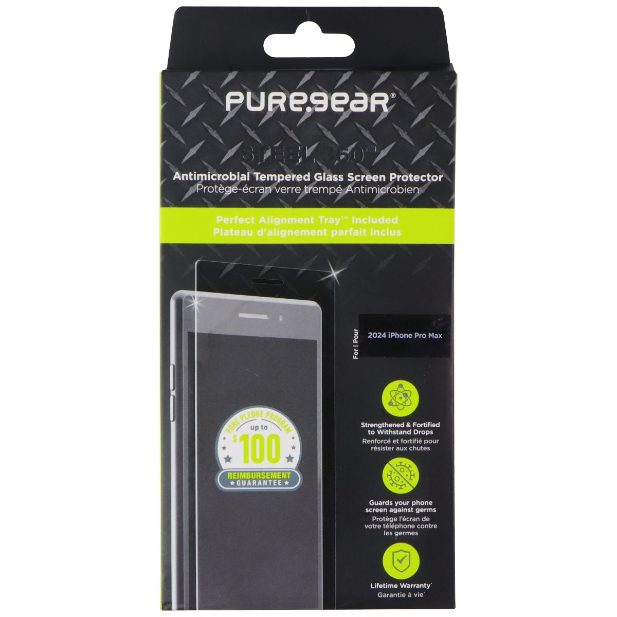 PureGear Steel 360 Tempered Glass Screen Protector for Apple iPhone 16 Pro Max Cell Phone - Screen Protectors PureGear - Simple Cell Bulk Wholesale Pricing - USA Seller