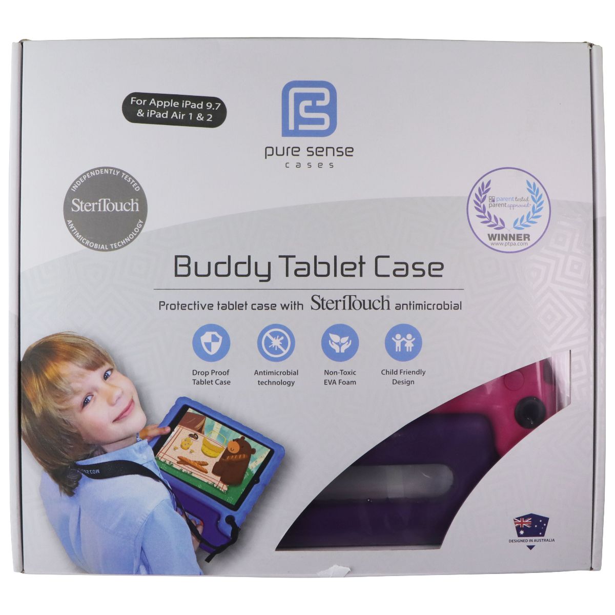 Pure Sense Buddy Tablet Case for Apple iPad 9.7 (2017) - Pink iPad/Tablet Accessories - Cases, Covers, Keyboard Folios Pure Sense - Simple Cell Bulk Wholesale Pricing - USA Seller