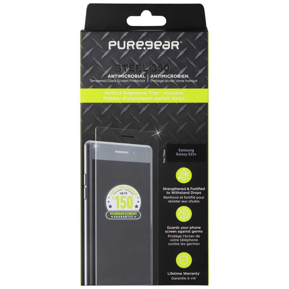 PureGear Steel 360 Tempered Glass Protector for Samsung Galaxy (S23+) - Clear Cell Phone - Screen Protectors PureGear - Simple Cell Bulk Wholesale Pricing - USA Seller