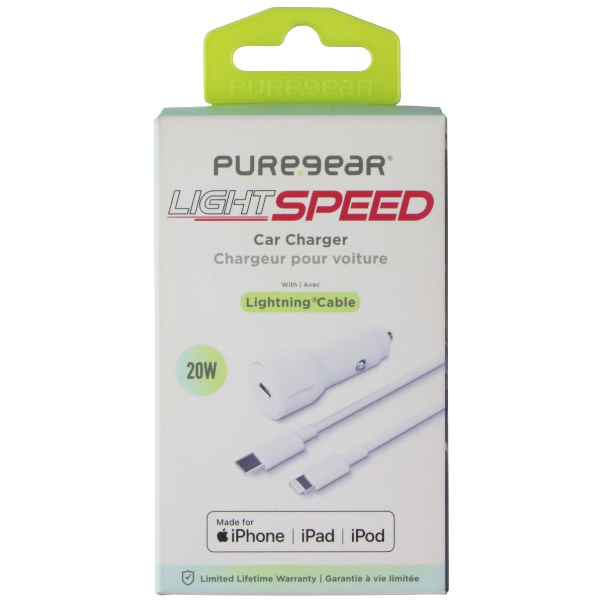 PureGear Light Speed 4 Foot USB-C to 8-Pin Cable and 20W Car Charger - White Cell Phone - Cables & Adapters PureGear - Simple Cell Bulk Wholesale Pricing - USA Seller