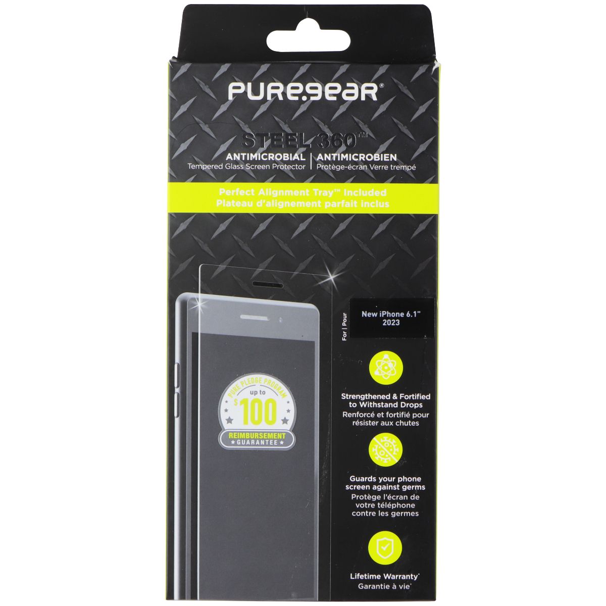 PureGear Steel 360 Tempered Glass for Apple iPhone 15 - Clear Cell Phone - Screen Protectors PureGear - Simple Cell Bulk Wholesale Pricing - USA Seller