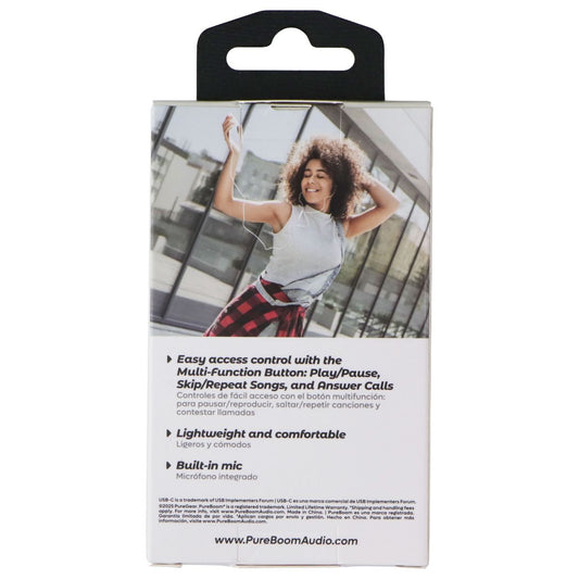 PureGear PureBoom USB-C Wired Lightweight Earbuds with Microphone - Black Portable Audio - Headphones PureGear - Simple Cell Bulk Wholesale Pricing - USA Seller