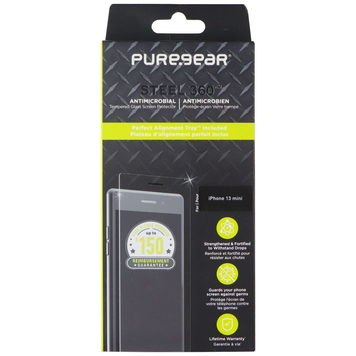 PureGear Steel 360 Tempered Glass Protector for Apple iPhone 13 Mini - Clear Cell Phone - Screen Protectors PureGear - Simple Cell Bulk Wholesale Pricing - USA Seller