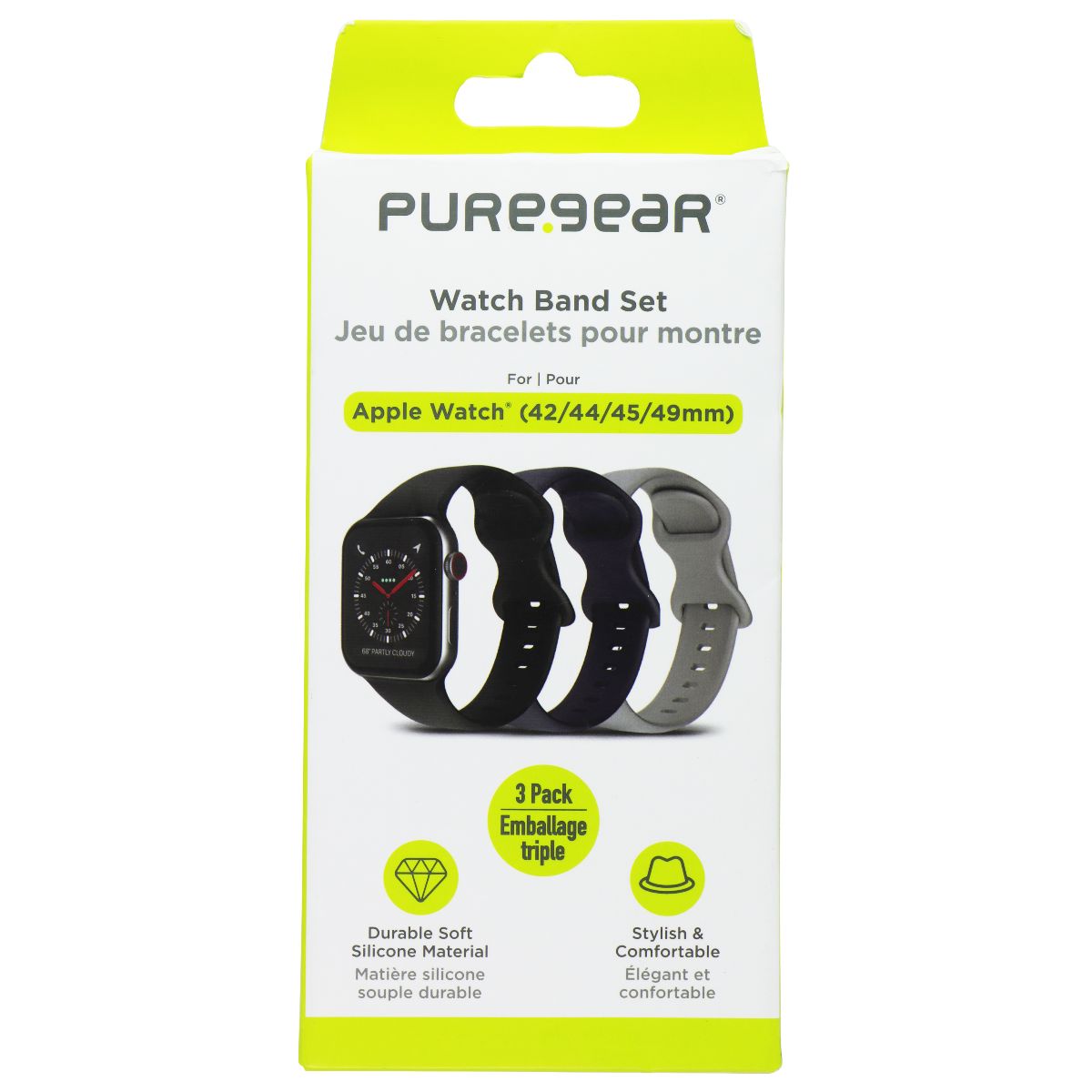 PureGear 3 Pack Silicone Watch Band Set for Apple Watch (42/44/45/49mm) Smart Watch Accessories - Watch Bands PureGear - Simple Cell Bulk Wholesale Pricing - USA Seller
