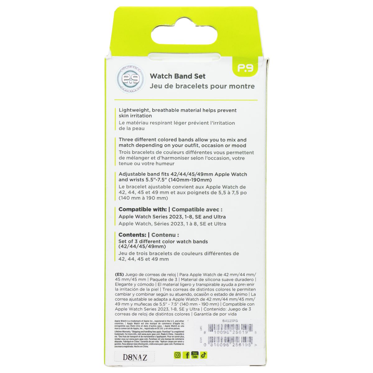 PureGear 3 Pack Silicone Watch Band Set for Apple Watch (42/44/45/49mm) Smart Watch Accessories - Watch Bands PureGear - Simple Cell Bulk Wholesale Pricing - USA Seller