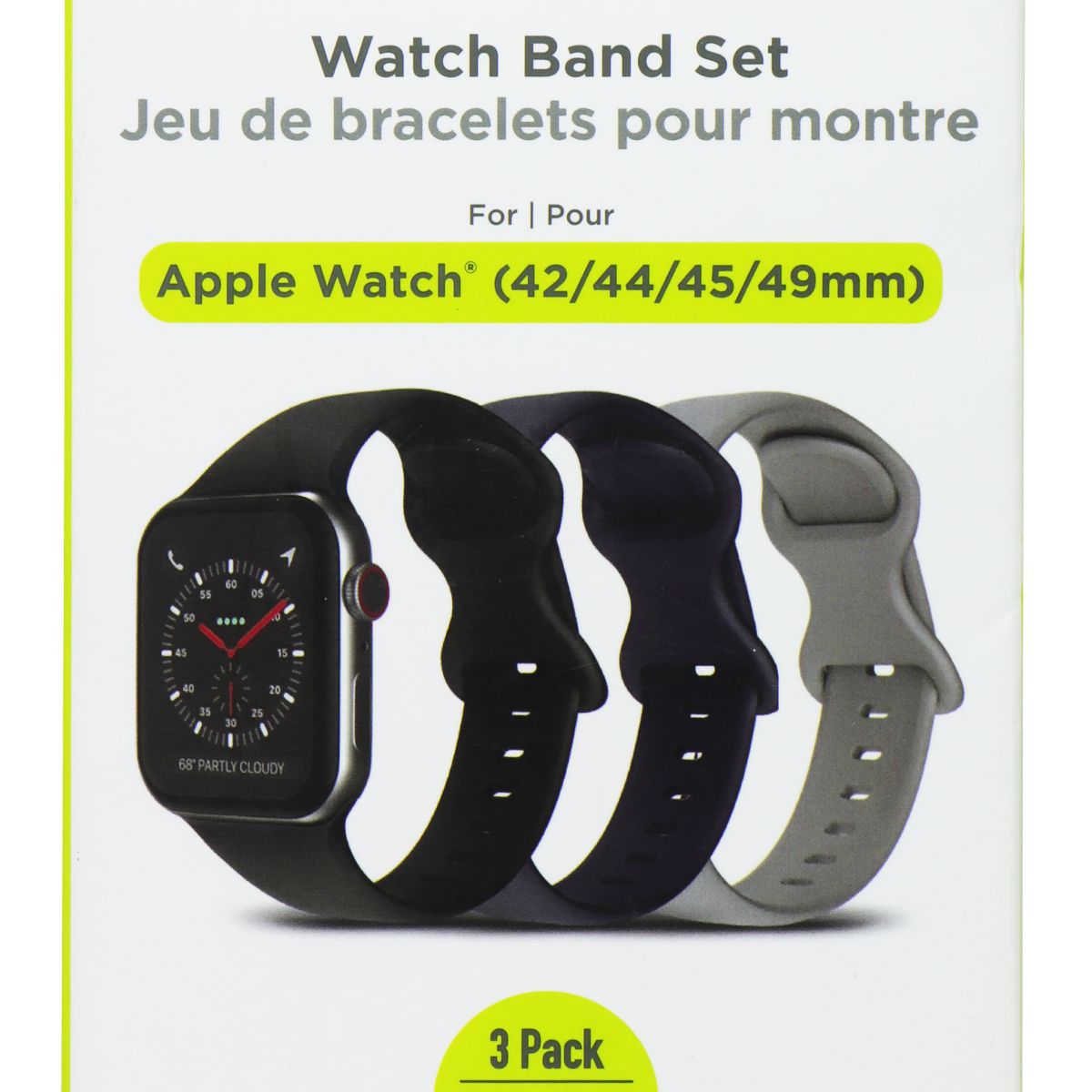 PureGear 3 Pack Silicone Watch Band Set for Apple Watch (42/44/45/49mm) Smart Watch Accessories - Watch Bands PureGear - Simple Cell Bulk Wholesale Pricing - USA Seller