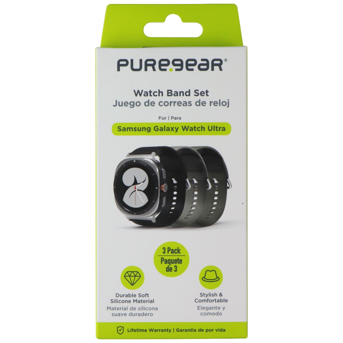 PureGear Watch Band Set for Samsung Galaxy Watch Ultra - 3 Pack Black/Gray/Green
