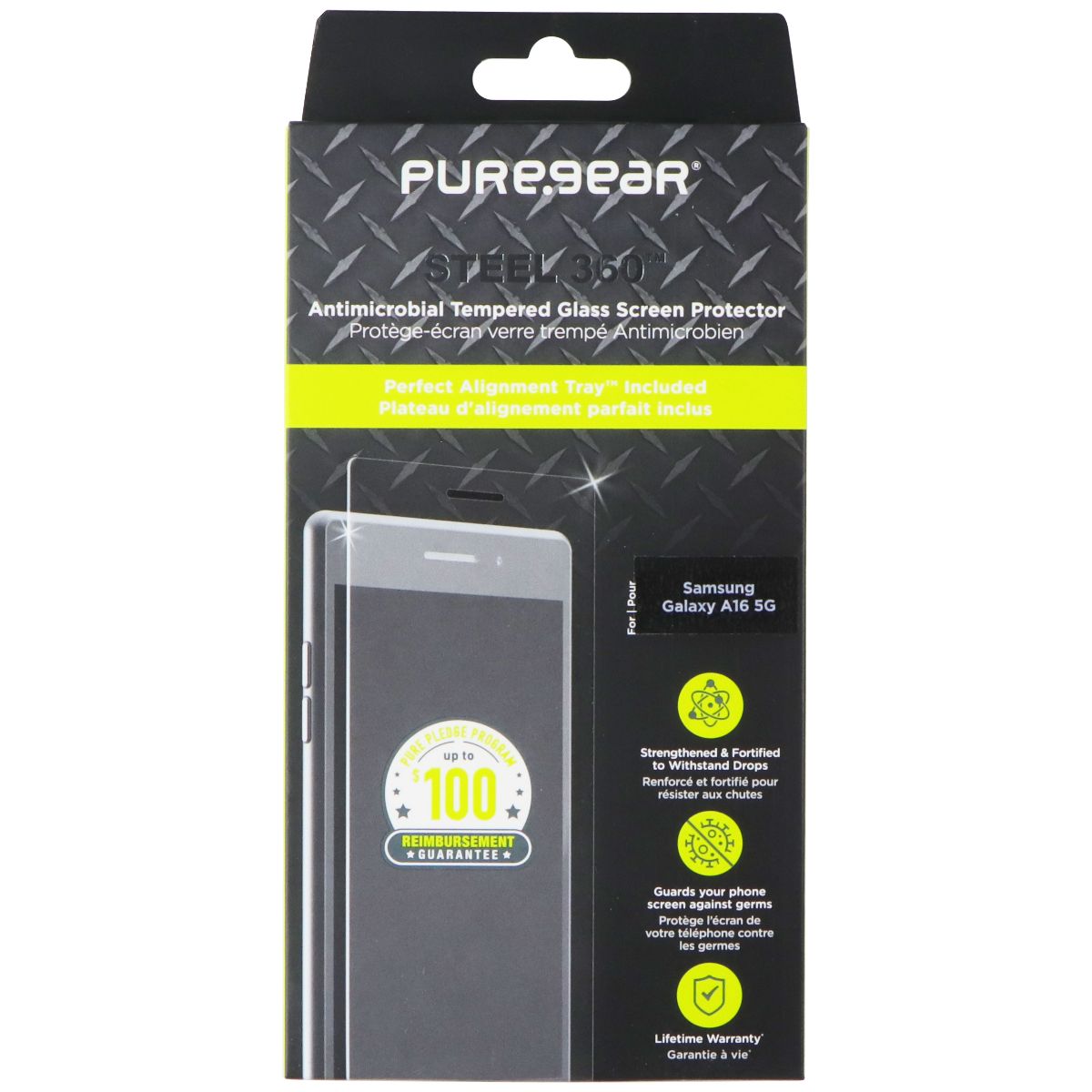 PureGear Steel 360 Tempered Glass Screen Protector for Samsung Galaxy A16 5G Cell Phone - Screen Protectors PureGear - Simple Cell Bulk Wholesale Pricing - USA Seller