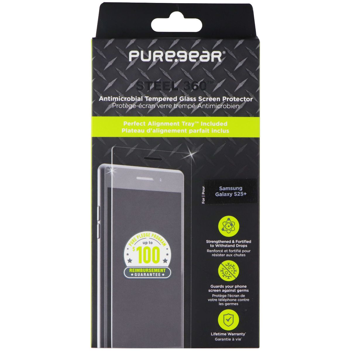 PureGear Steel 360 Tempered Glass Screen Protector for Samsung Galaxy S25 Plus Cell Phone - Screen Protectors PureGear - Simple Cell Bulk Wholesale Pricing - USA Seller