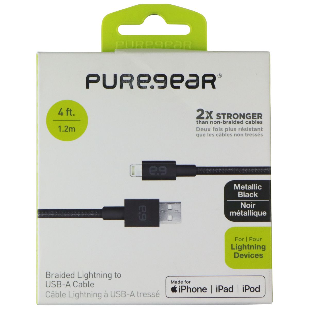 PureGear (4-Ft) Braided Lightning 8-Pin to USB Charge and Sync Cable - Black Cell Phone - Cables & Adapters PureGear - Simple Cell Bulk Wholesale Pricing - USA Seller