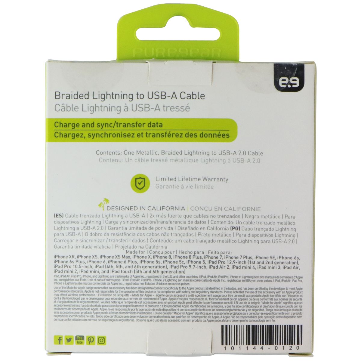 PureGear (4-Ft) Braided Lightning 8-Pin to USB Charge and Sync Cable - Black Cell Phone - Cables & Adapters PureGear - Simple Cell Bulk Wholesale Pricing - USA Seller