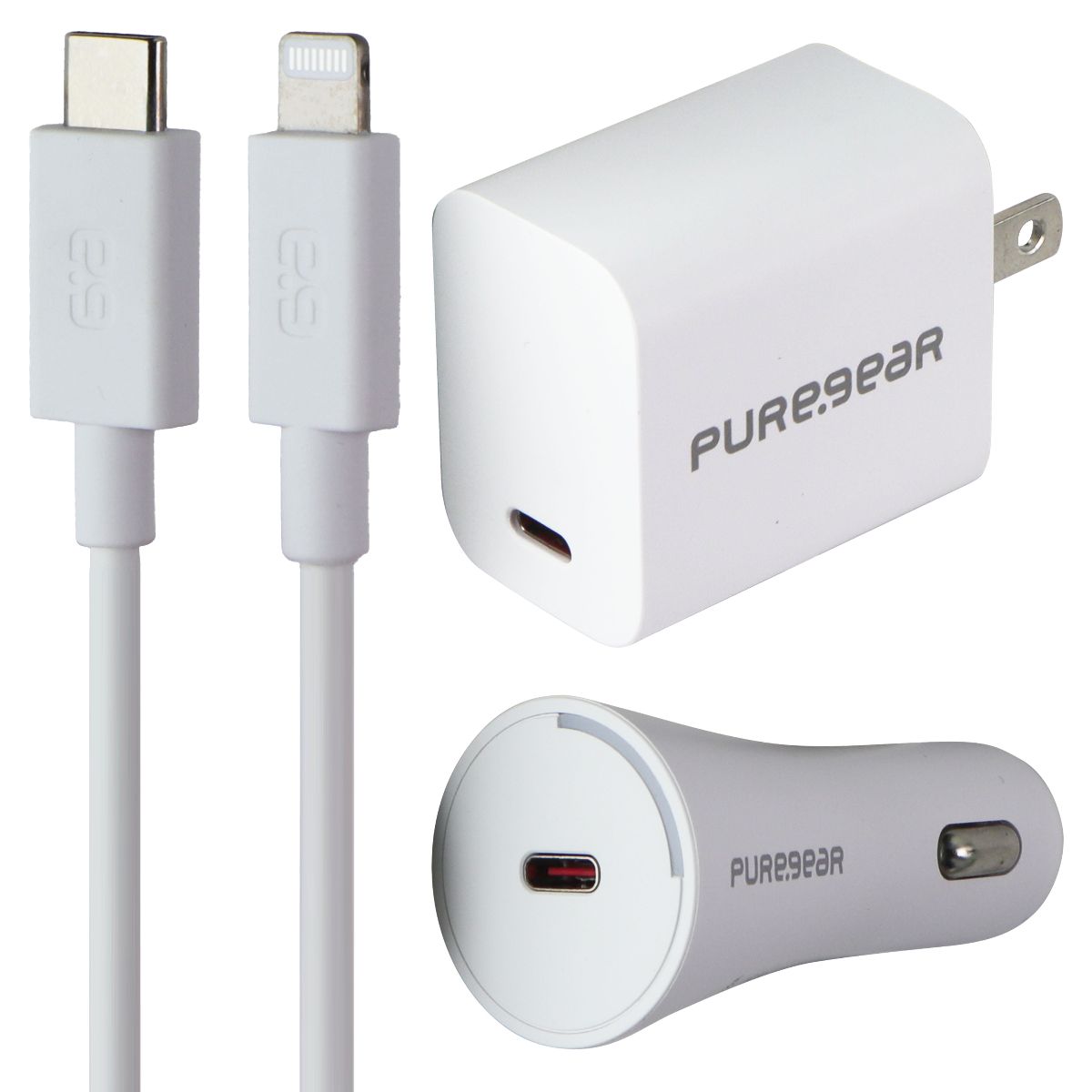 PureGear 20W USB-C Wall & Car Charger w/ USB-C to Lightning 8-Pin Cable - White Cell Phone - Chargers & Cradles PureGear - Simple Cell Bulk Wholesale Pricing - USA Seller