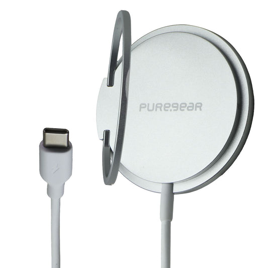 PureGear 15W Fast Magnetic Wireless Charger + Wall Adapter - Silver/White
