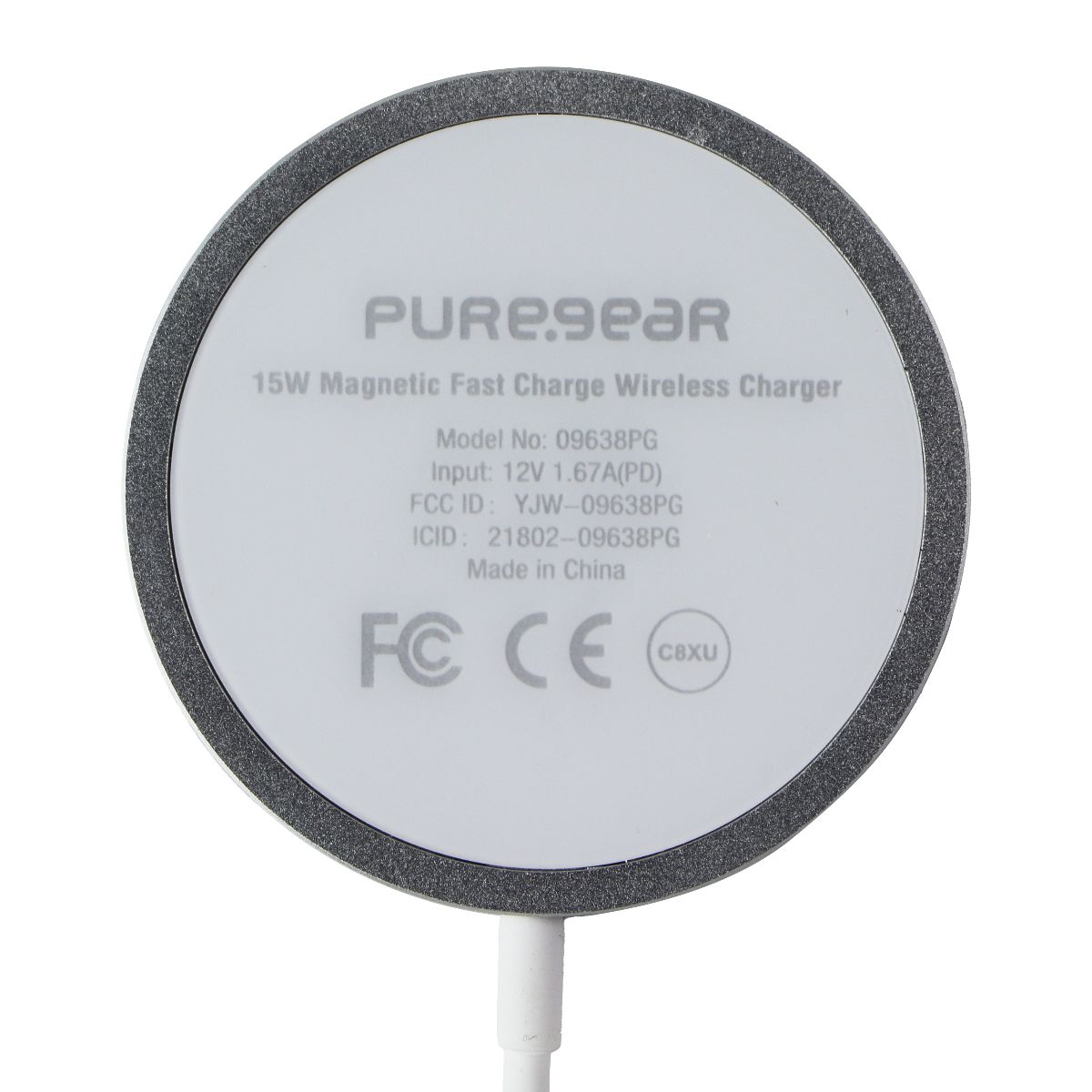 PureGear 15W Fast Magnetic Wireless Charger + Wall Adapter - Silver/White Cell Phone - Chargers & Cradles PureGear - Simple Cell Bulk Wholesale Pricing - USA Seller
