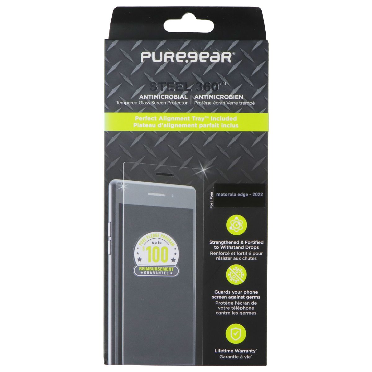 PureGear Steel 360 Series Tempered Glass for Motorola Edge (2022) - Clear