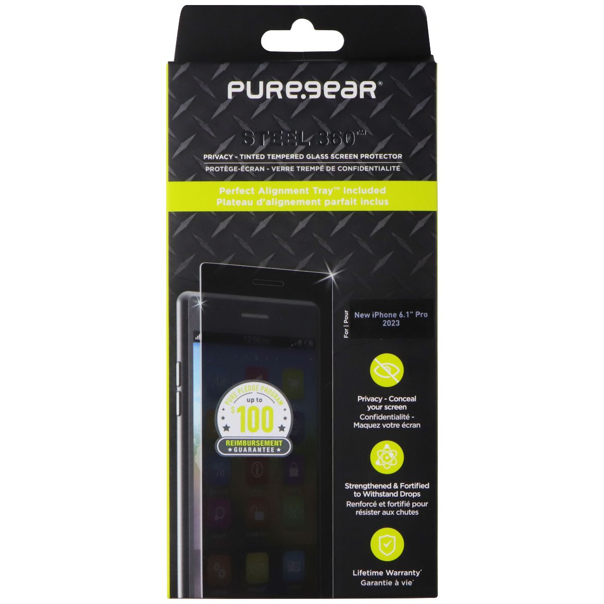 PureGear Steel 360 Privacy Tinted Tempered Glass for Apple iPhone 15 Pro