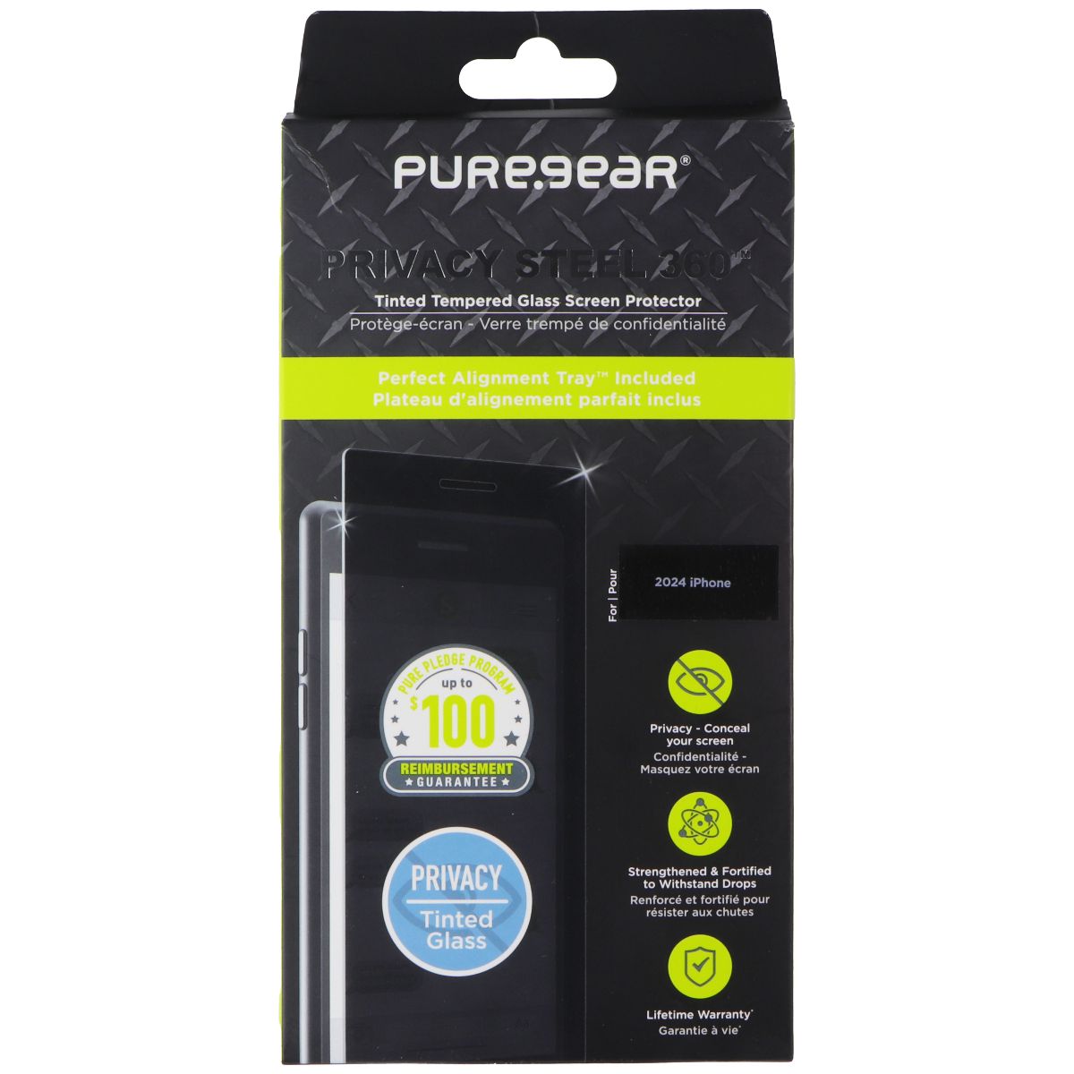 PureGear Privacy Steel 360 Screen Protector for Apple iPhone 16 Cell Phone - Screen Protectors PureGear - Simple Cell Bulk Wholesale Pricing - USA Seller