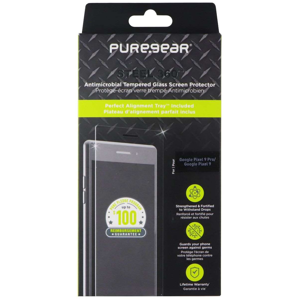 PureGear Steel 360 Tempered Screen Protector for Google Pixel 9 / Pixel 9 Pro Cell Phone - Screen Protectors PureGear - Simple Cell Bulk Wholesale Pricing - USA Seller