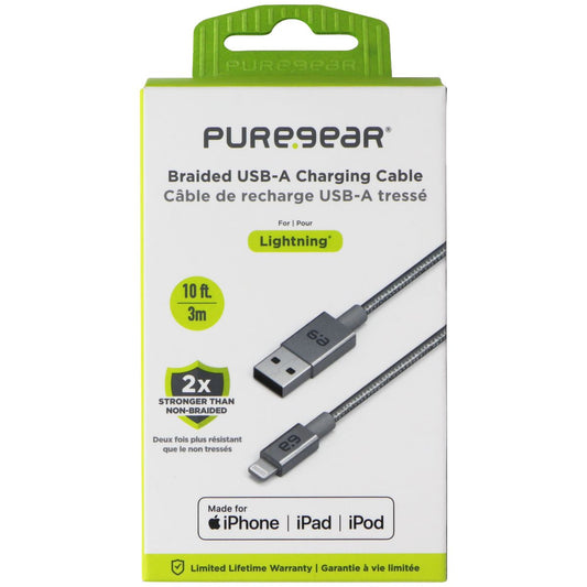 PureGear Braided USB-A to Lighting 8-Pin 10FT Charge Cable - Space Gray Cell Phone - Cables & Adapters PureGear    - Simple Cell Bulk Wholesale Pricing - USA Seller