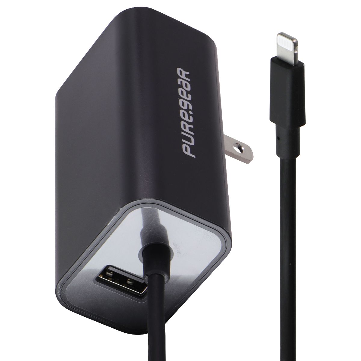 PureGear (24W) Lightning 8-Pin 5-Ft Wall Charger with Extra USB Port - Black Cell Phone - Chargers & Cradles PureGear - Simple Cell Bulk Wholesale Pricing - USA Seller