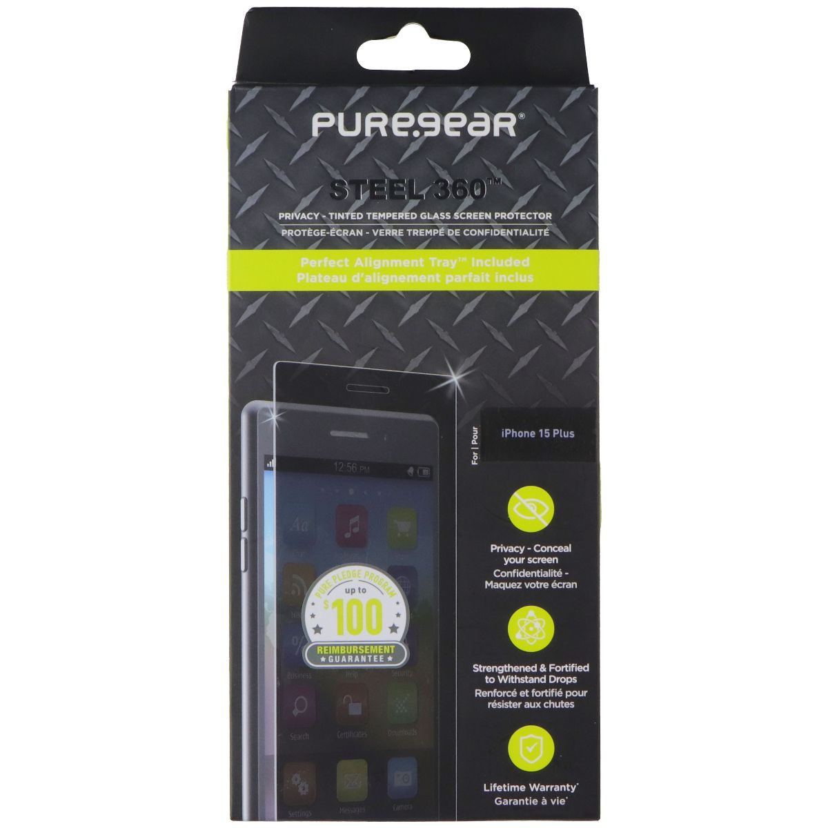 PureGear Steel 360 Privacy Screen Protector for iPhone 15 Plus - Privacy Tinted Cell Phone - Screen Protectors PureGear - Simple Cell Bulk Wholesale Pricing - USA Seller